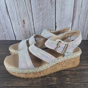 Dr. Scholl's Ellie Espadrille Wedge Sandals Off White Multi Women's Sz 7 M (VGC)